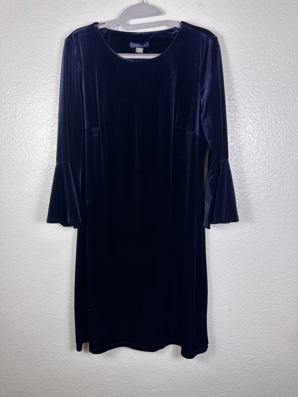 Tommy Hilfiger Women's Navy Blue Velvet Flared Sleeve Shift Dress Size 10
